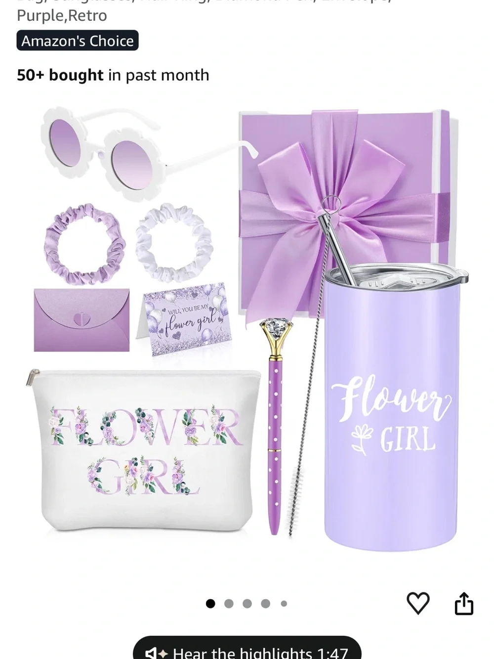 Flower Girl Lilac Accessory Gift Set Pouch & Tumbler